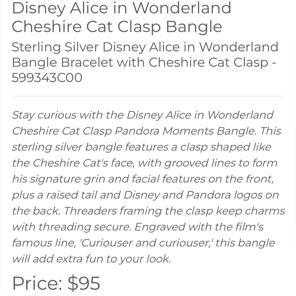 New Pandora Disney Alice in Wonderland Cheshire Cat Clasp Pandora Moments Bangle - Picture 4 of 4